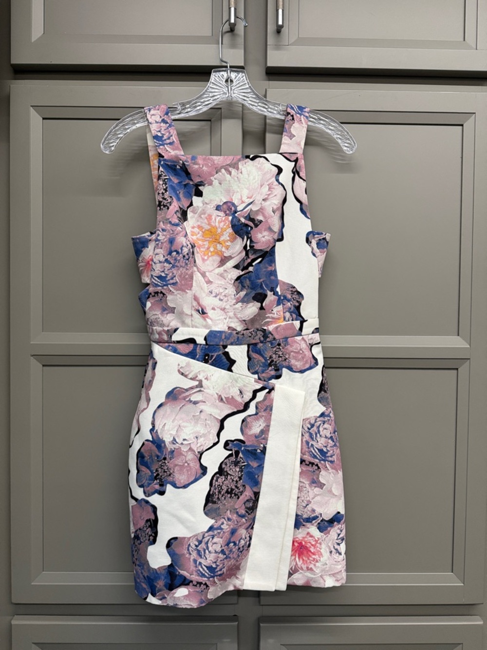 Finders Keepers White Floral Mini Dress with Pink and Blue Blooms